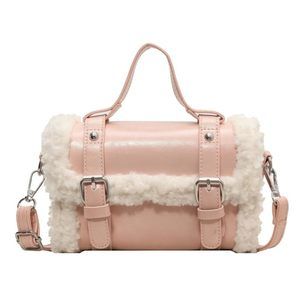 Winter Faux Fur Trim Shoulder Bag Pu Leather Tote Bag Solid Color Tote >:)